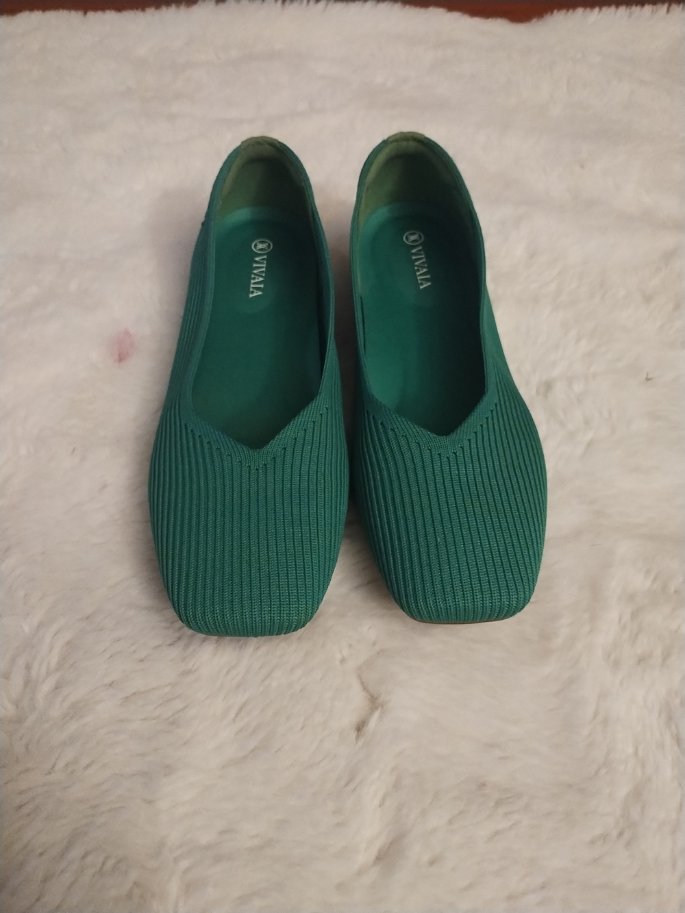 Ribbed Teal Women's Slip-On Ballet Flats - Picture 3 of 9